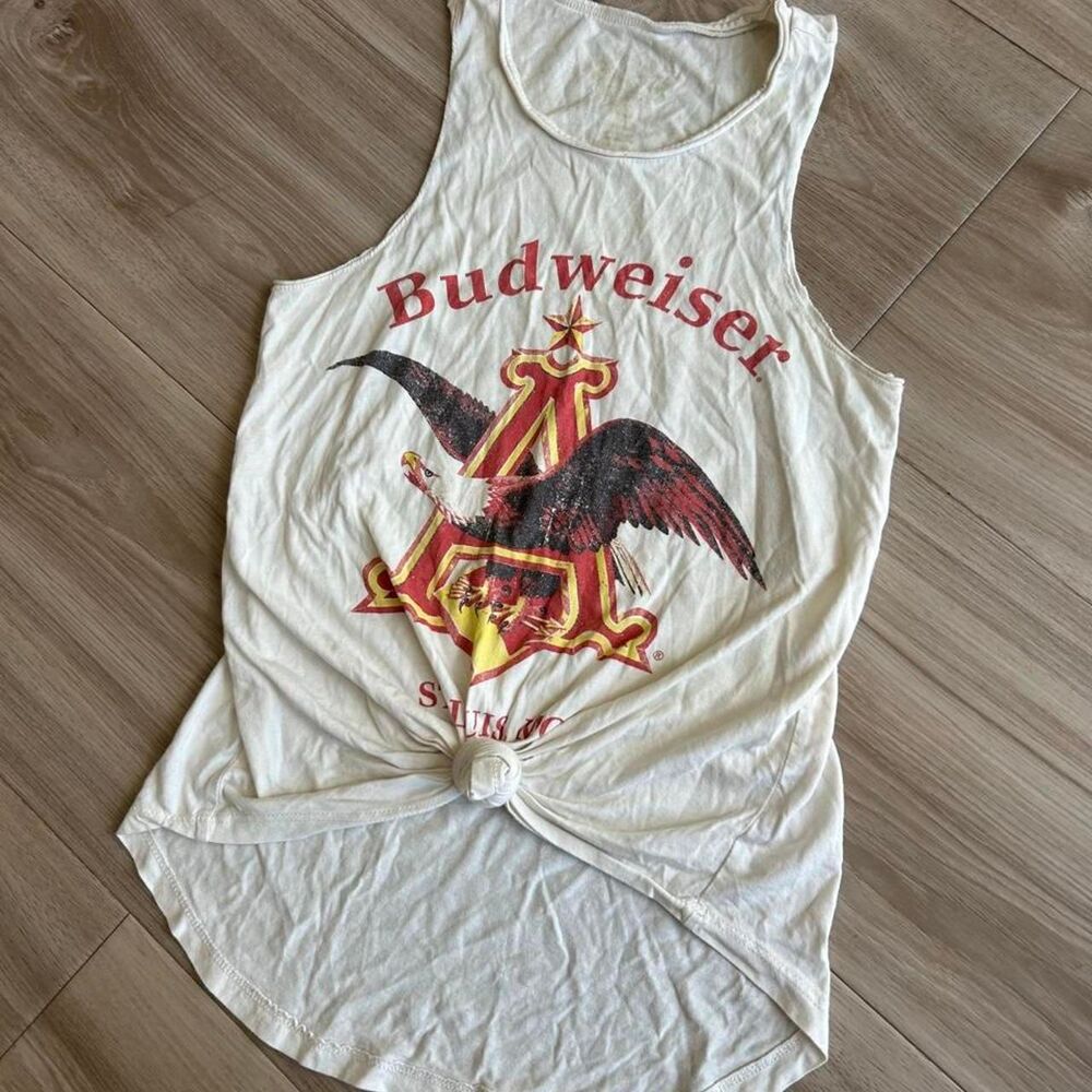 VTG Vintage Budweiser Women's White and Cream Vest